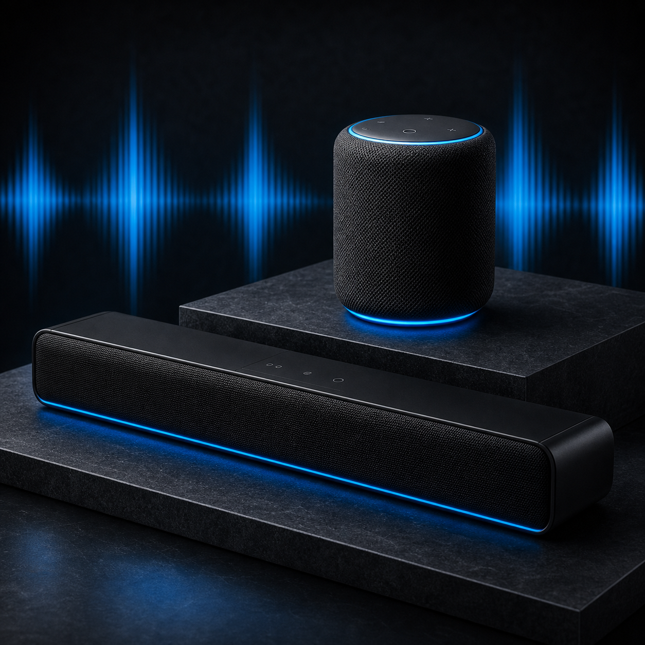 Czarny głośnik Bluetooth i soundbar